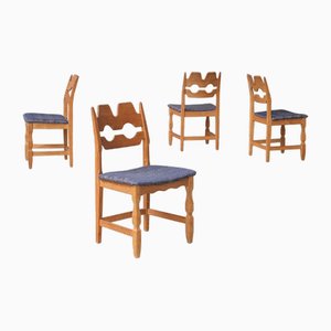 Mid-Century Danish Oak Razor Dining Chairs attributed to Henning Kjærnulf, Set of 4