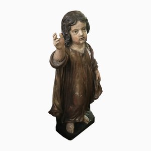 Bambino Sint Janneke in policromia e legno di tiglio, XVIII secolo