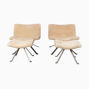 20th Century Italian Swivel Chairs with Matching Foot Stools, 1970s, Set of 4