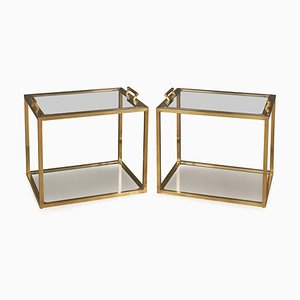 Italian Brass Side Tables with Removable Trays, 1970s, Set of 2