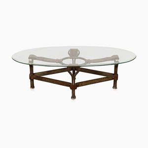 20th Century French Leather and Iron Coffee Table by Jacques Adnet, 1950s
