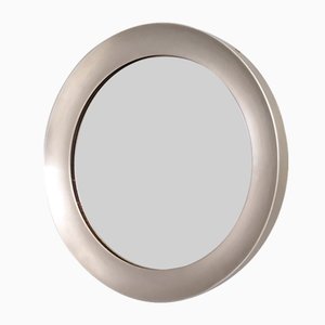 Vintage Round Narciso Mirror with Steel Frame attributed to S. Mazza for Artemide, Italy, 1950s