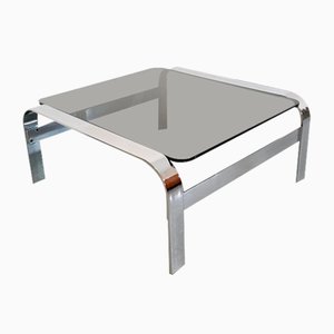 Square Coffee Table in Smoked Glass and Chrome Metal, 1970s