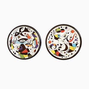 Platos de pared pequeños de porcelana atribuidos a Joan Miro para MG Ceramica. Juego de 2