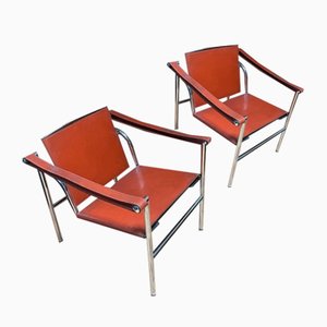 LC1 Armchairs in Steel and Leather by Le Corbusier for Cassina, 1970s, Set of 2