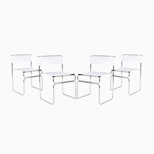 Italian Modern Libellula Chairs in White Leather by Giovanni Carini, 1970s, Set of 4