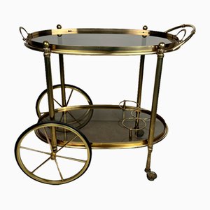 Oval Brass Bar Trolley with Smoked Glass Top, Italy, 1960s