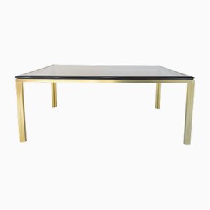 Black Lacquered Wood & Brass Dining Table, 1970s