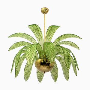 Vintage Murano Glass and Brass Palm Tree Chandelier, 1970s