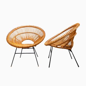 Cane Sunburst Lounge Chairs attributed to Janine Abraham & Dirk Jan Rol, 1950s, Set of 2