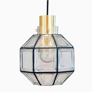 Achteckige Mid-Century Glas Deckenlampe / Hängelampe von Limburg, Deutschland, 1960er