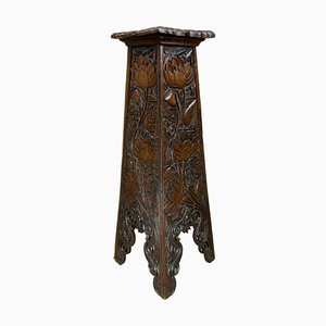 Large Arts and Crafts Hand Carved Pedestal, England, 1880s