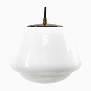 White Opaline Glass & Brass Pendant Light