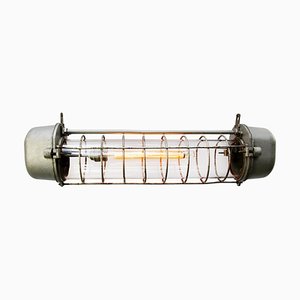 Lampe à Suspension Industrielle Vintage en Fonte d'Aluminium Grise et Verre Clair