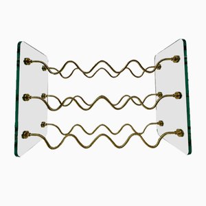 French Wine Rack in Glass and Brass by David Lange, 1970s