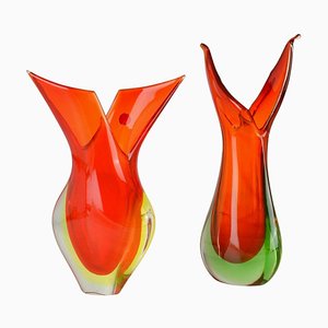 Red Sommerso Murano Glass Vases attributed to Flavio Poli for Seguso, Italy, 1960s, Set of 2