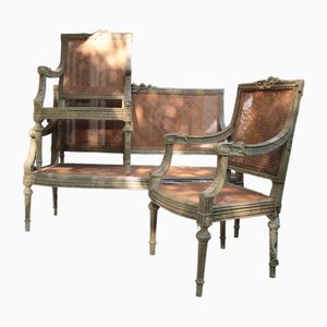 Sofa and Louis XVI Style Armchairs, 1890s, Set of 3