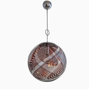 Murano Chocolate Swirl Glass and Chrome Globe Pendant, 1960s
