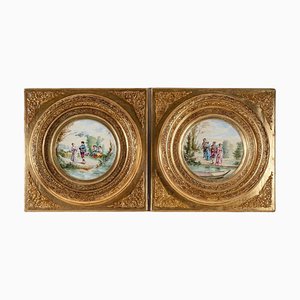 Artista Napoleón III, Escenas figurativas, siglo XIX, Pinturas sobre porcelana, Enmarcado, Juego de 2