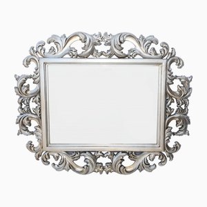 Gilt Rococo Mirror in Silver Carved Frame