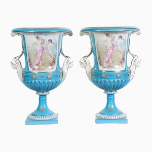 Cherub Urns in Porcelain Cherub from Sevres, Set of 2