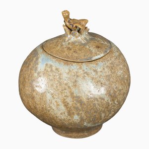 Bonbonniere Jar with Lid in Stoneware Egg Shape Bird Nest by Bode Willumsen