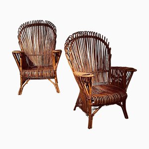 Rattan Easy Chairs, 1970s, Set of 2