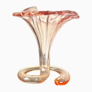 Rosa Italienische Trompetenvase aus Mundgeblasenem Glas, 1970