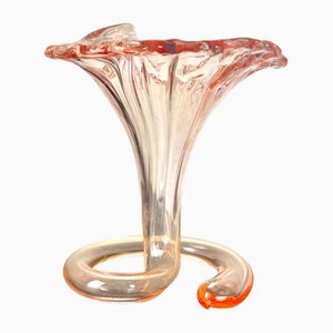 Vase Trompette Rose en Verre Soufflé, Italie, 1970