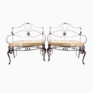 Art Nouveau Style Benches in Wrought Iron, 1950, Set of 2