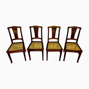 Art Nouveau Dining Chairs in Walnut & Cane, 1900s, Set of 4