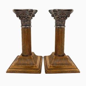 Antike korinthische Säulen Kerzenständer mit Versilberung, 1920er, 2er Set