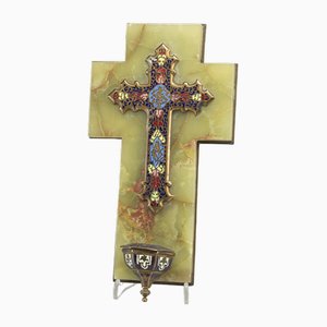 European Crucifix in Partitioned Enamel and Agathe on Brass, 1920s