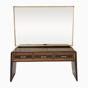 Rosewood Sycamore and Brass Console Vanity by Paolo Buffa, 1940s