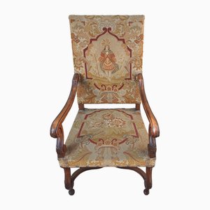 Fauteuil Antique en Noyer avec Tapisserie d'Ameublement, 1820