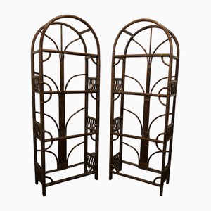 Tall Bamboo and Glass Room Dividers, Set of 2