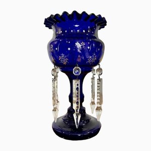 Lustre victoriano antiguo de vidrio azul, 1860