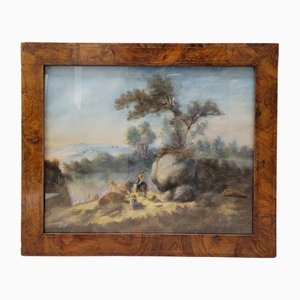 Artista francés, paisaje rural, siglo XIX, pastel, enmarcado