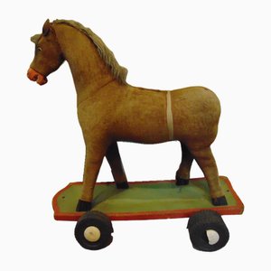 Caballo con ruedas Art Déco de madera, años 20