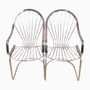 Chrome and Wire Cantilever Chairs by Gastone Rinaldi for RIMA, 1970s, Set of 2