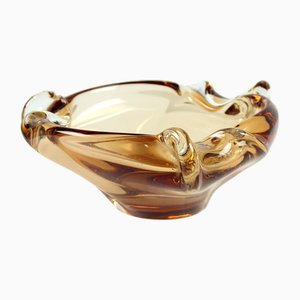 Czechoslovakian Art Glass Amber Bowl by Jan Beranek for Skrdlovice, 1960