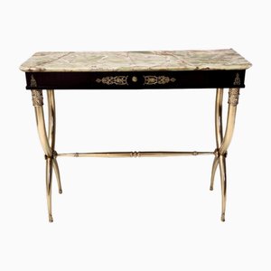 Brass and Walnut Console with Onyx Top attributed to Buffa, Italy, 1950s