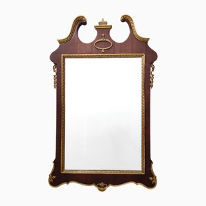 Vintage Wall Mirror with Ebonized Beech Frame and Cast Brass Details, Italy, 1960s