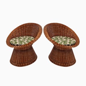 Set of Mid-Century Italian Wicker Lounge Chairs, 1960s