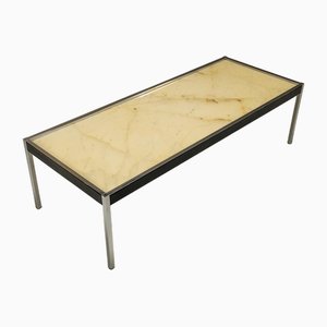 Rectangular Coffee Table in Marble, Chrome and Leather, Italy, 1970s