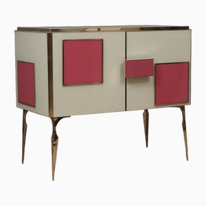 Mid-Century Italian Magenta and Cream Glass and Brass Sideboard, 2000s