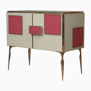 Mid-Century Italian Magenta and Cream Glass and Brass Sideboard, 2000s