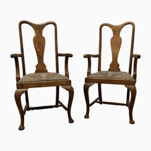 Queen Anne Style Oak Carved Chairs, 1920s, Set of 2