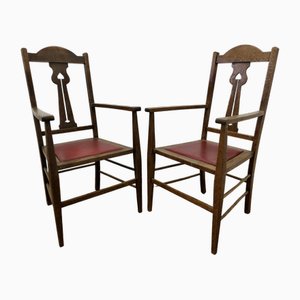 Arts and Crafts Oak Carver Chairs, Set of 2