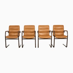 Vintage German Cantilever Leather Chairs by Jorgen Kastholm for Kusch & Co, 1970s, Set of 4